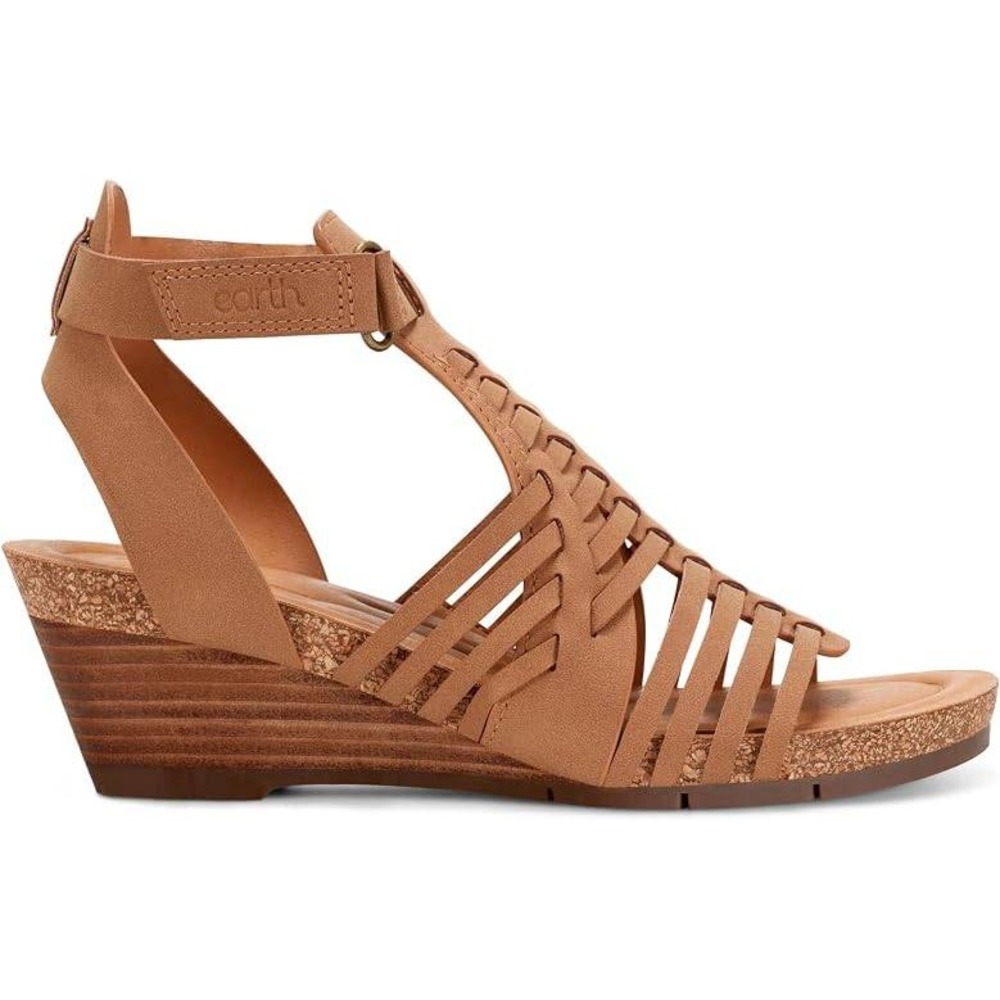 Earth Hattie Fisherman Wedge Sandals Cognac Brown Leather Strappy Womens 8 M NEW - Picture 2 of 6